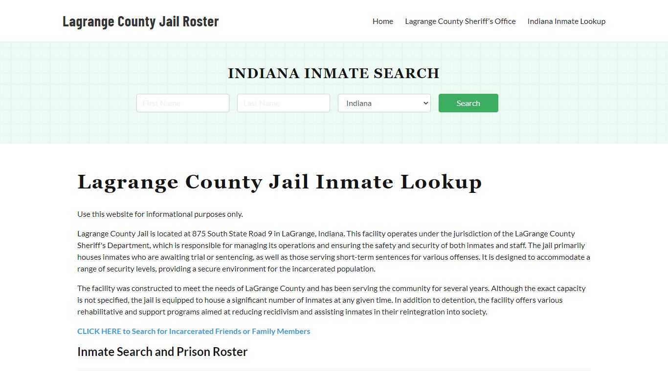 Lagrange County Jail Roster Lookup, IN, Inmate Search