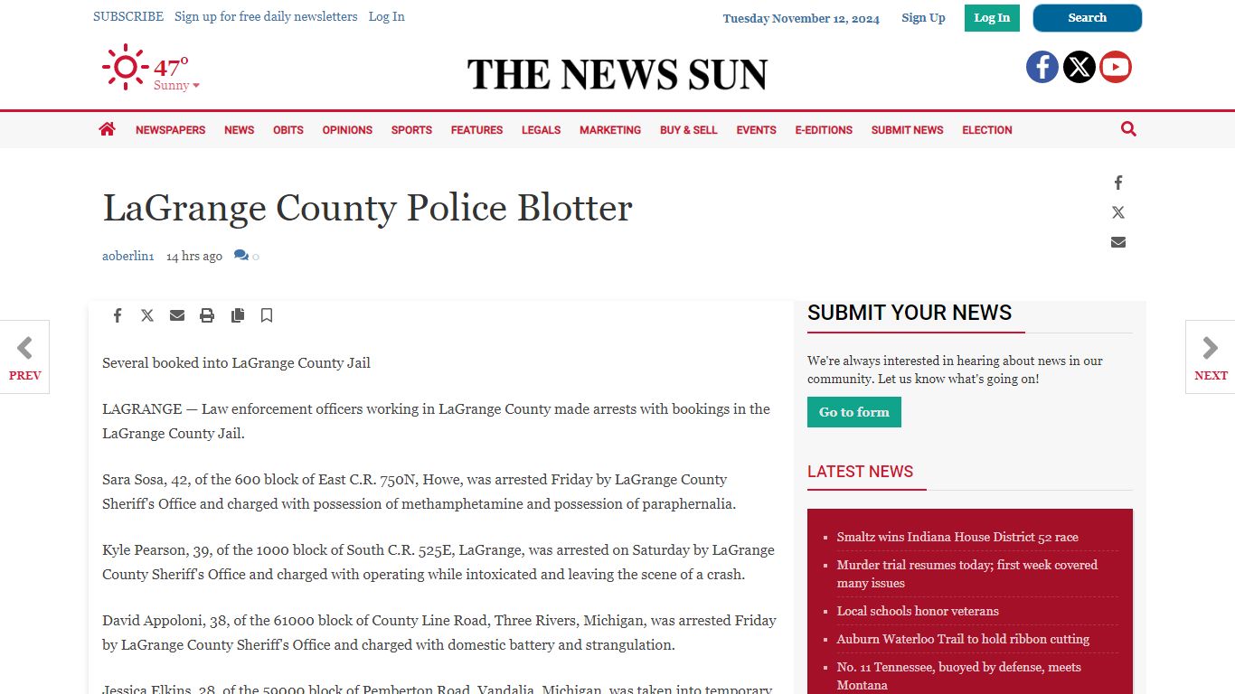 LaGrange County Police Blotter | News Sun | kpcnews.com